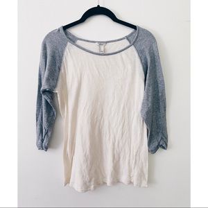 White top with grey sleeves